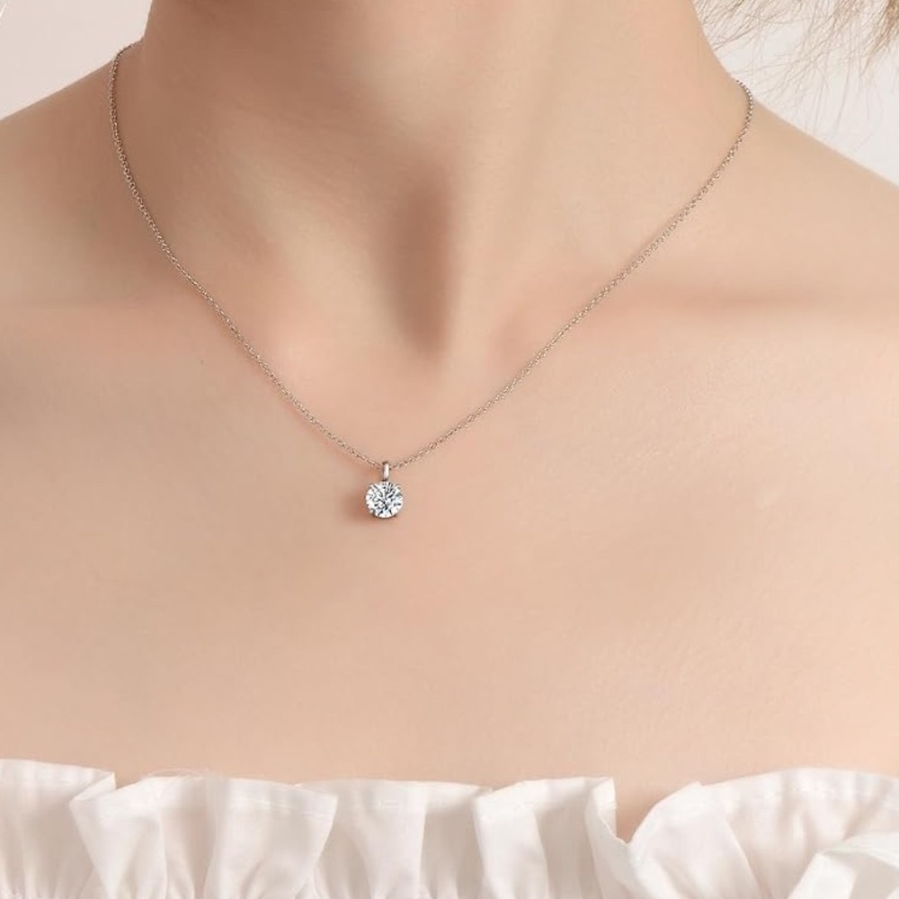 I Do‎ What 925 Silver Moissanite Sterling Silver, 1ct 6.5mm D Colorless Necklace